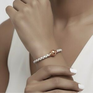 Linx White Leather Braided Cord Bracelet with a Rose Gold Magnetic Clasp